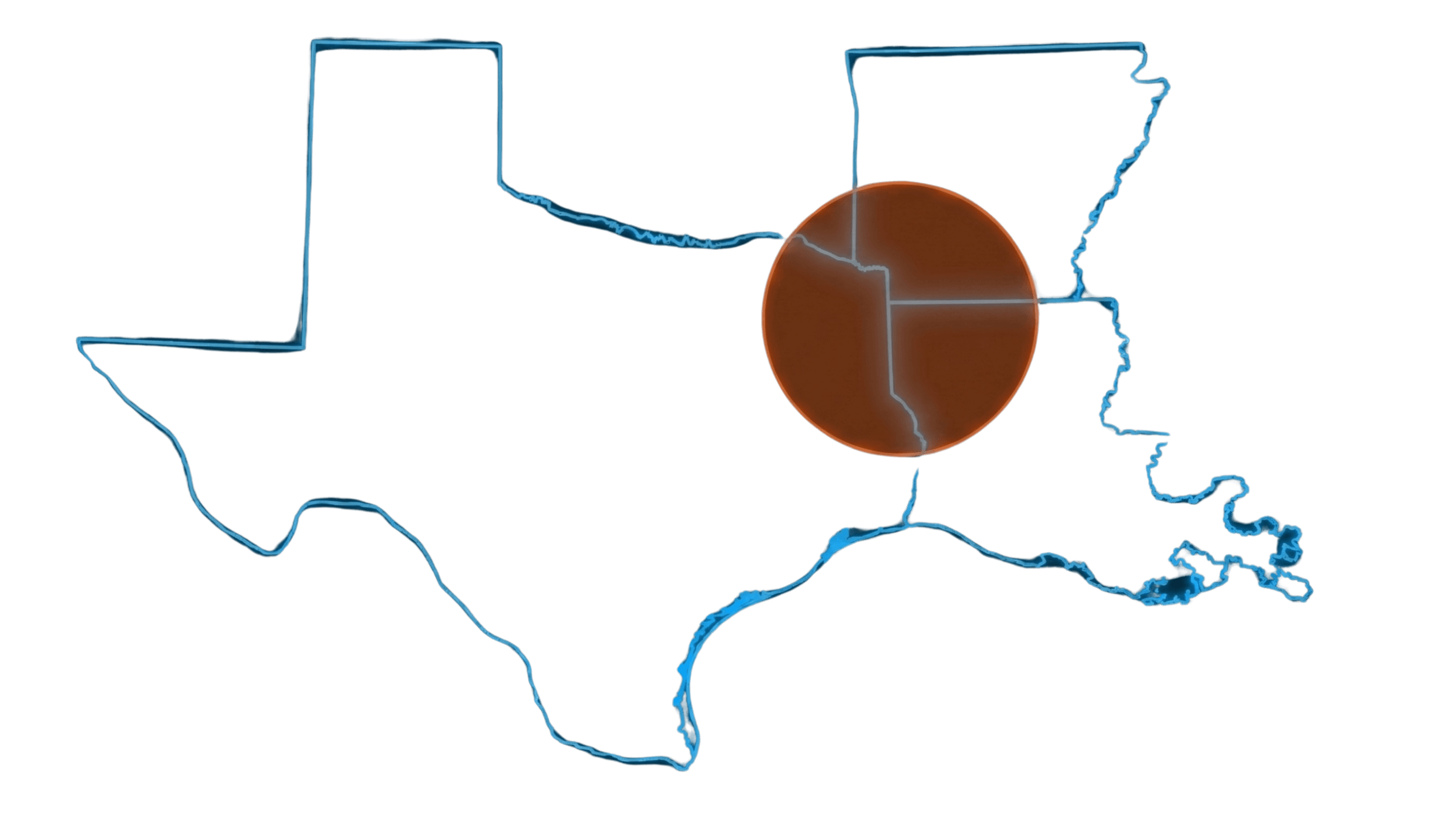 Ark-La-Tex coverage map: Texas, Louisiana, and Arkansas highlighting the Causey Tech Solutions service region.